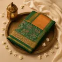 Elegant Green and Orange Ikat Silk Saree with Zari