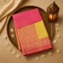 Exquisite Pink and Yellow Traditional Ikat Silk Designer Saree