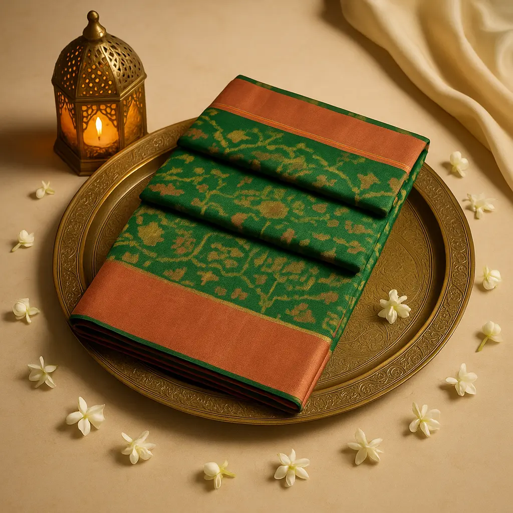 Exquisite Emerald Green Traditional Handloom Silk Saree