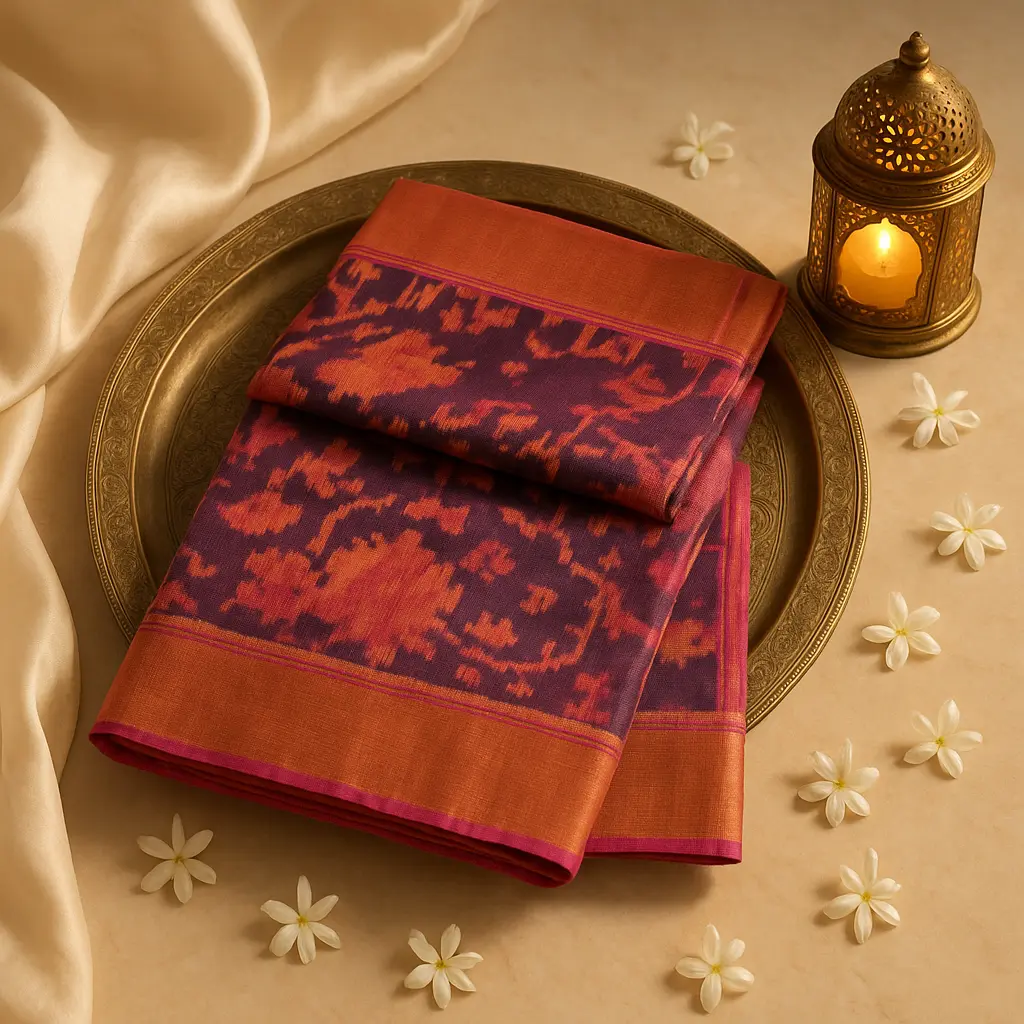 Elegant Purple Ikat Designer Saree with Rich Zari Border
