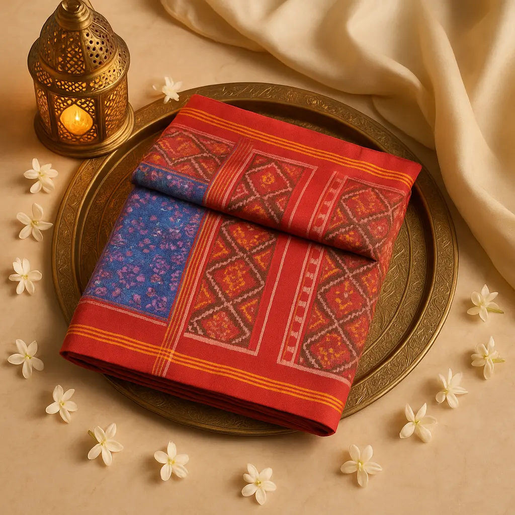 Exquisite Red and Blue Handloom Ikat Patola Silk Saree