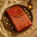 Exquisite Red Traditional Ikat Silk Saree with Elegant Border