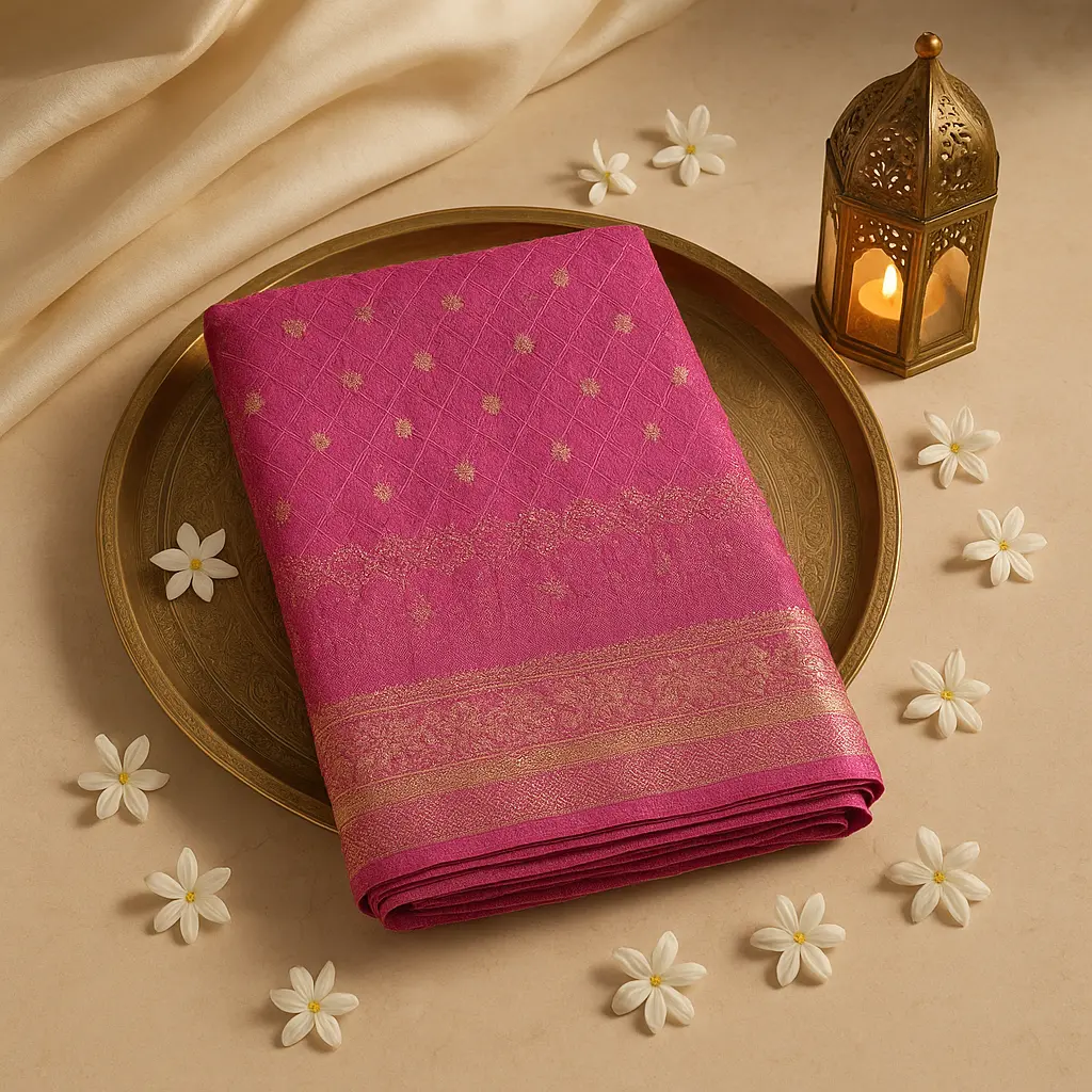 Elegant Pink Bandhani Raw Silk Saree with Zari Border