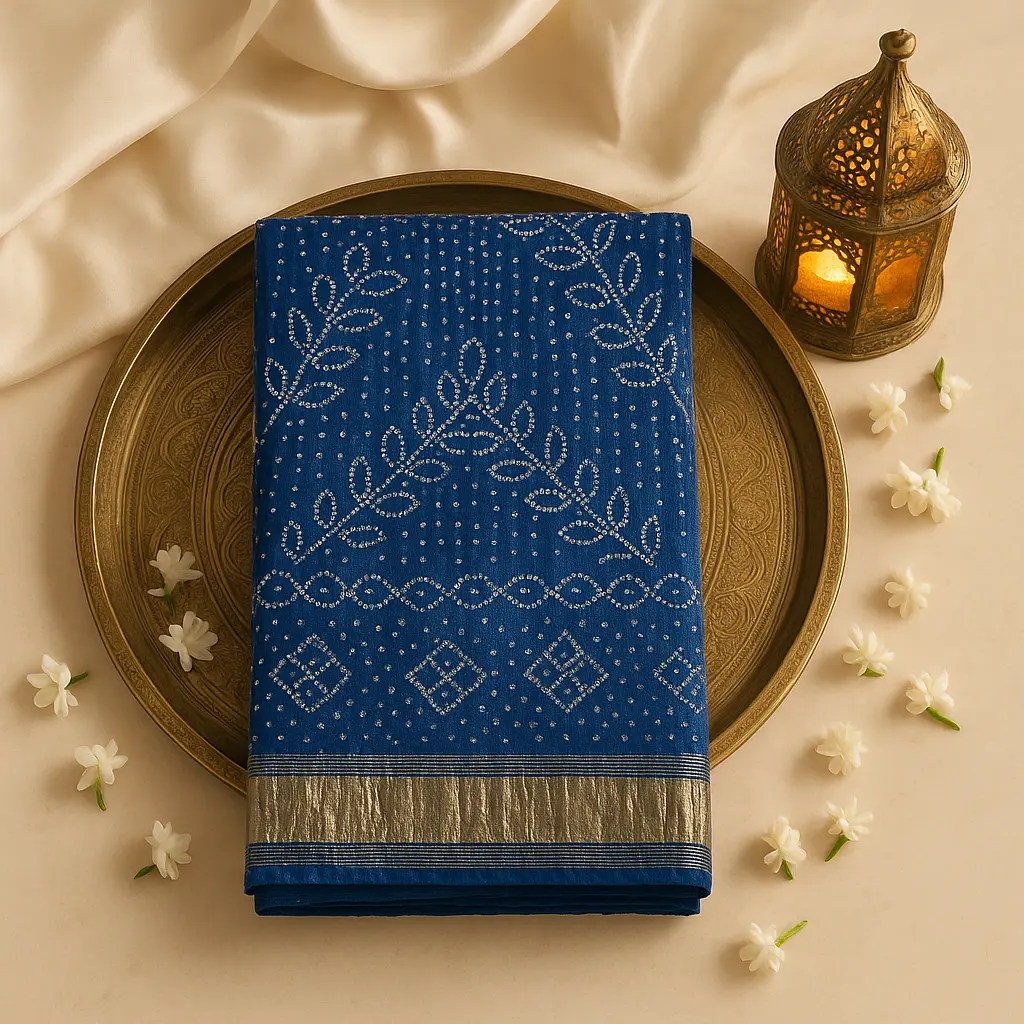 Elegant Navy Blue Bandhani Saree with Rich Zari Border