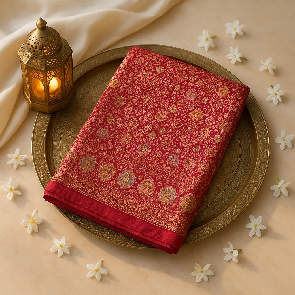 Exquisite Red Heavy Mina Bandhani Banarasi Silk Saree