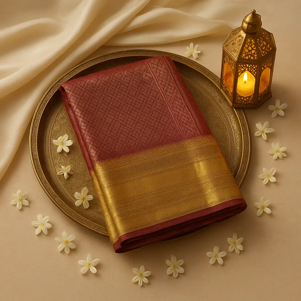 Exquisite Gold and Maroon Tissue Silk Designer Wedding Saree