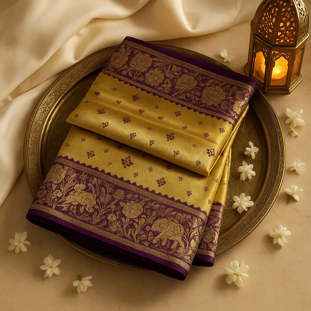 Royal Gold and Purple Meena Border Silk Designer Saree