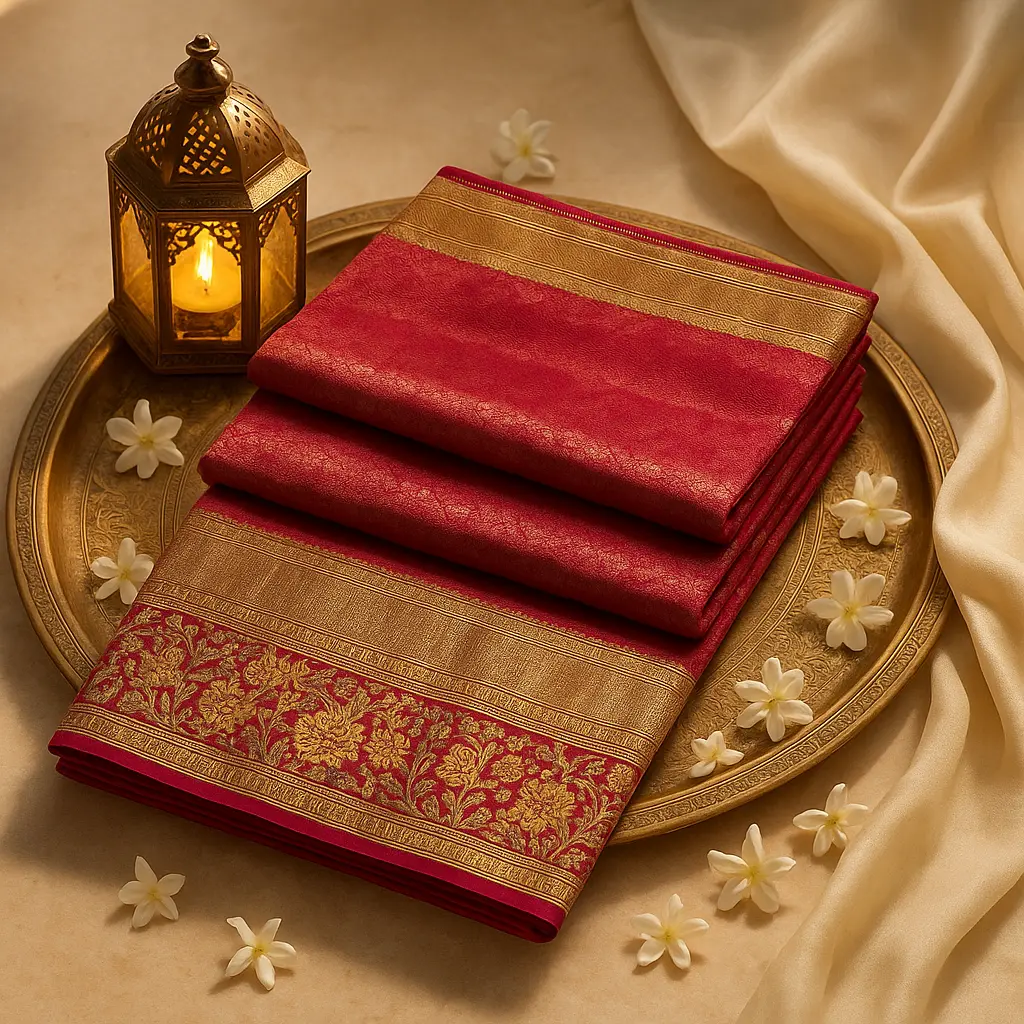 Exquisite Crimson Meena Brocade Silk Designer Saree 