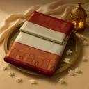 Elegant Off-White and Maroon Meena Brocade Silk Saree