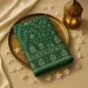 Elegant Dark Green Malai Silk Bandhani Saree with Zari Border
