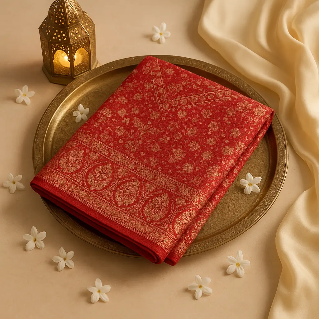 Elegant Red Bandhani Malai Silk Saree with Zari Border