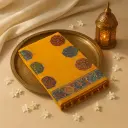 Mustard Yellow Saree with Vibrant Multi-Pattern Patchwork Border