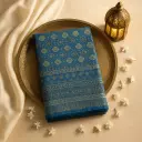 Elegant Blue Ajrakh Hand-Block Printed Designer Saree