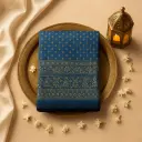 Elegant Blue Ajrakh Printed Silk Saree with Zari Border