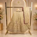 Women's Champagne Gold Embroidered Lehenga Choli with Dupatta, Heavy Sequin Work, Decorative Border