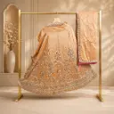 Women’s Peach Gold Embroidered Lehenga Choli with Dupatta, Heavy Sequin Work