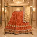 Women’s Rust Orange Embroidered Lehenga Choli with Gold Dupatta, Sequin Floral Work