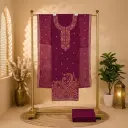 Wine Silk Kashmiri Embroidered Unstitched Salwar Suit Material