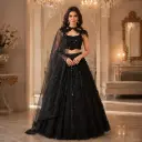 Women's Black Sequined Lehenga Choli Set with Sheer Dupatta for Wedding, Party and Festive Occasions