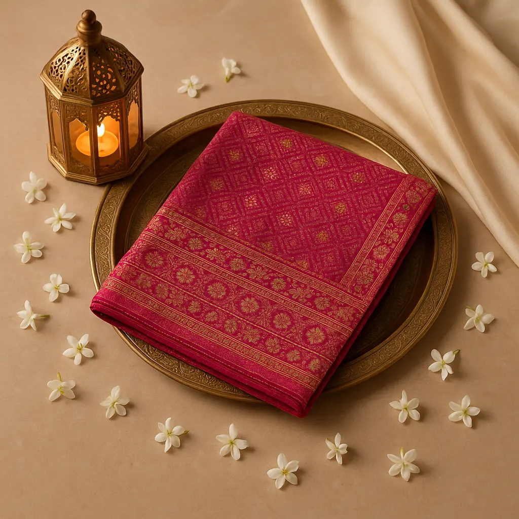 Exquisite Fuchsia Pink Handwoven Bandhani Silk Saree