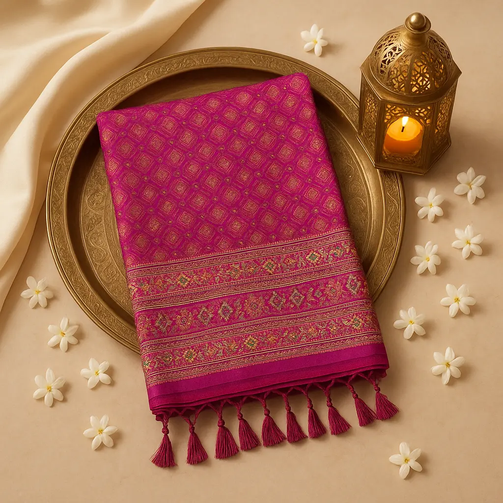 Exquisite Magenta Ethnic Patola Saree with Mirror Work Border