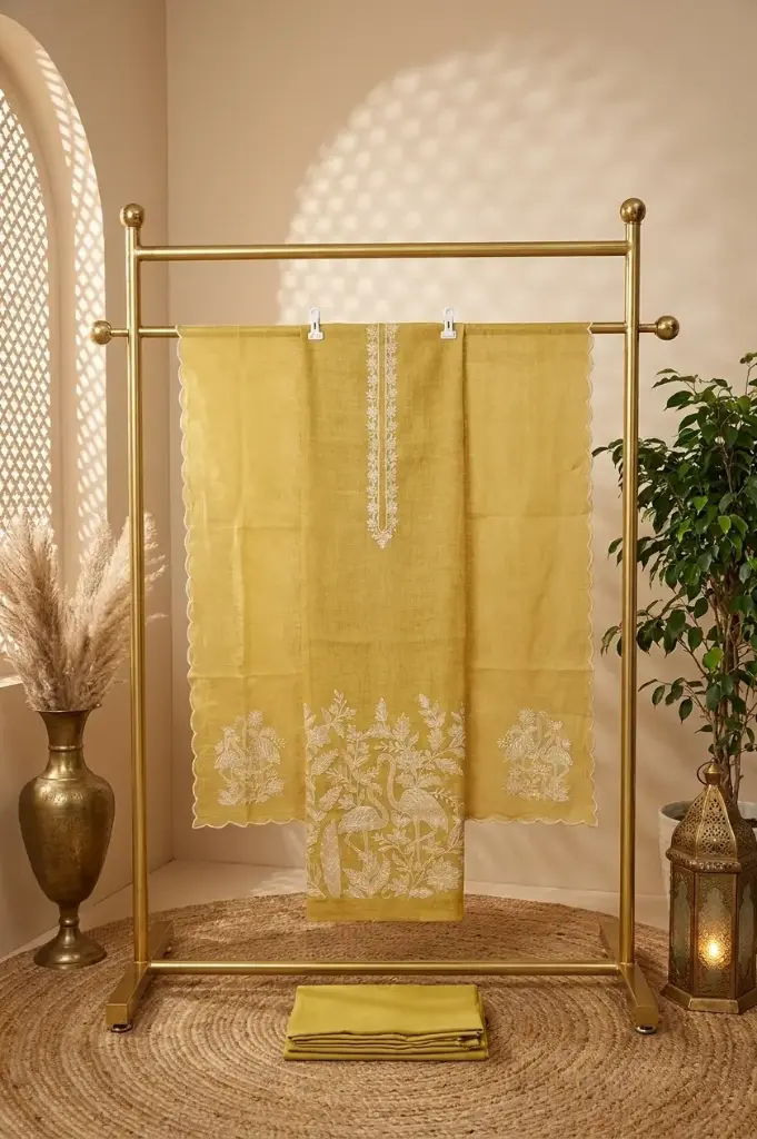 Mustard Yellow Handloom Silk Unstitched Salwar Suit Material