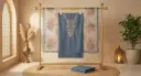 Steel Blue Embroidered Silk Unstitched Dress Material Suit Set