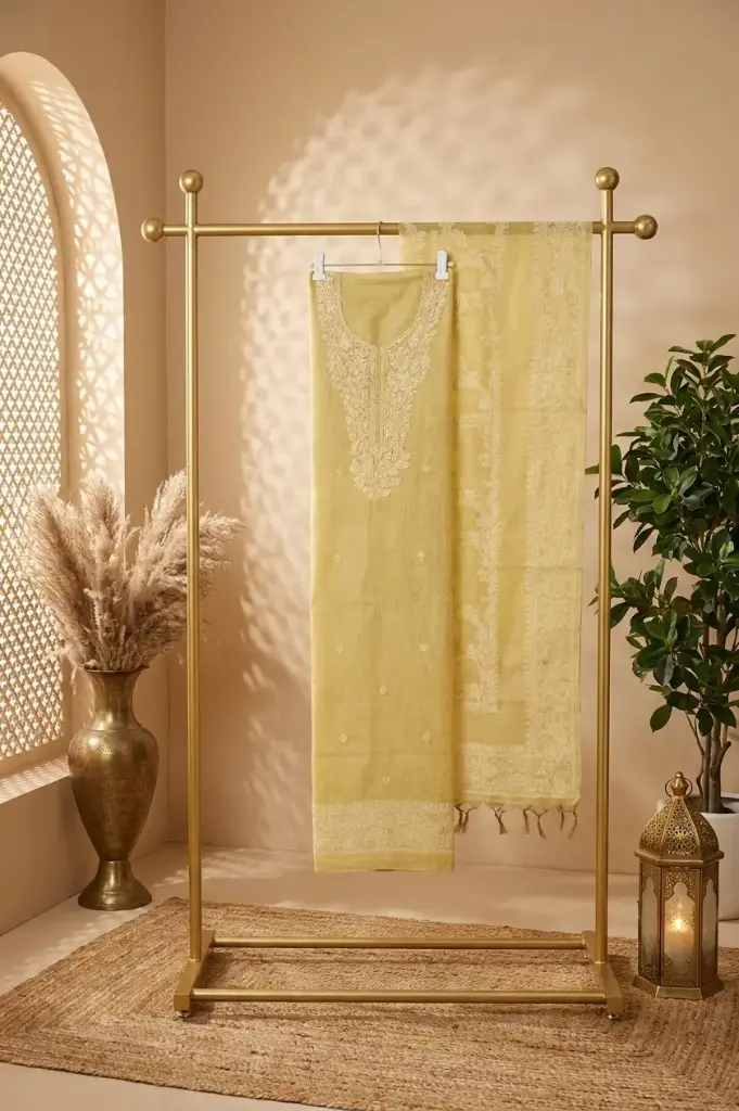 Designer Yellow Chanderi Silk Unstitched Salwar Suit Material