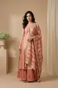 Peach Banarasi Brocade Palazzo Suit Set with Striped Dupatta