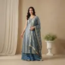 Slate Blue Brocade Silk Kurti Palazzo Set with Dupatta