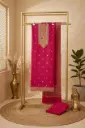 Rani Pink Embroidered Silk Unstitched Salwar Suit Material 