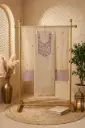 Beige and Lavender Embroidered Unstitched Dress Material