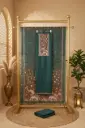 Kalamkari Printed Teal Green Unstitched Silk Suit Material Set