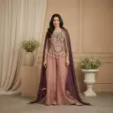 Dusty Rose and Plum Hand-Embroidered Crop Top Palazzo Set