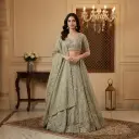 Sage Green Shimmer Tissue Silk Embellished Bridal Lehenga Set