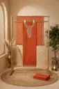 Tangerine Orange Hand Embroidered Silk Unstitched Suit Material