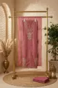 Dusty Rose Silk Unstitched Suit Material with Zardozi Embroidery