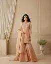 Peach Tissue Silk Kurti Sharara Set with Dupatta