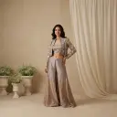 Mink Mauve Shimmer Tissue Crop Top Sharara Jacket Set