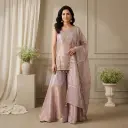 Lilac Tissue Silk Embroidered Kurti Sharara Set with Dupatta 
