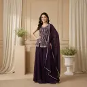 Aubergine Purple Sequin Embroidered Sharara and Peplum Top Set
