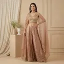 Rose Gold Metallic Tissue Crop Top and Flared Sharara Set