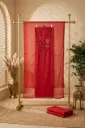 Crimson Red Chanderi Silk Unstitched Mirror Work Suit Set