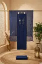 Navy Blue Mirror Work Silk Unstitched Dress Material
