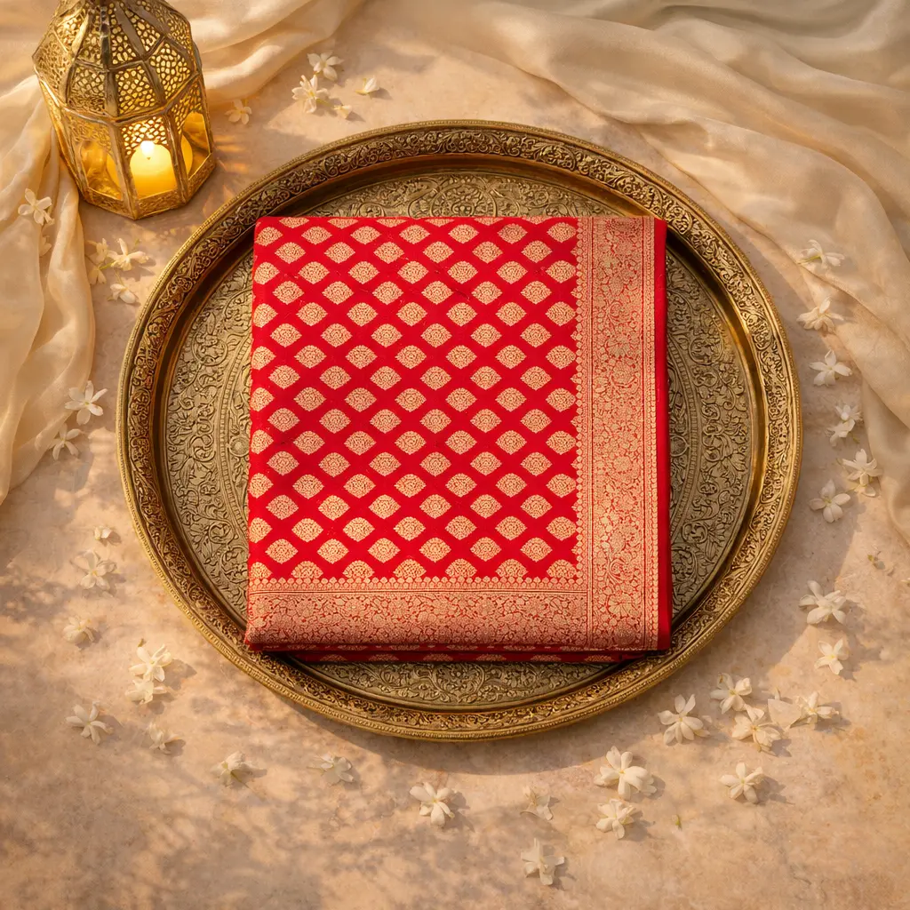 Exquisite Handworked Red Saree 
