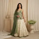 Sage Green and Cream Embroidered Corset Peplum Skirt Set