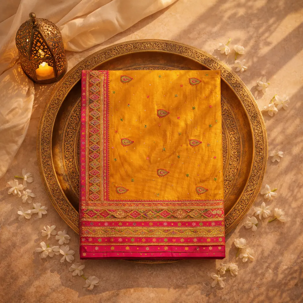 Elegant Mustard Silk Saree with Zari Border