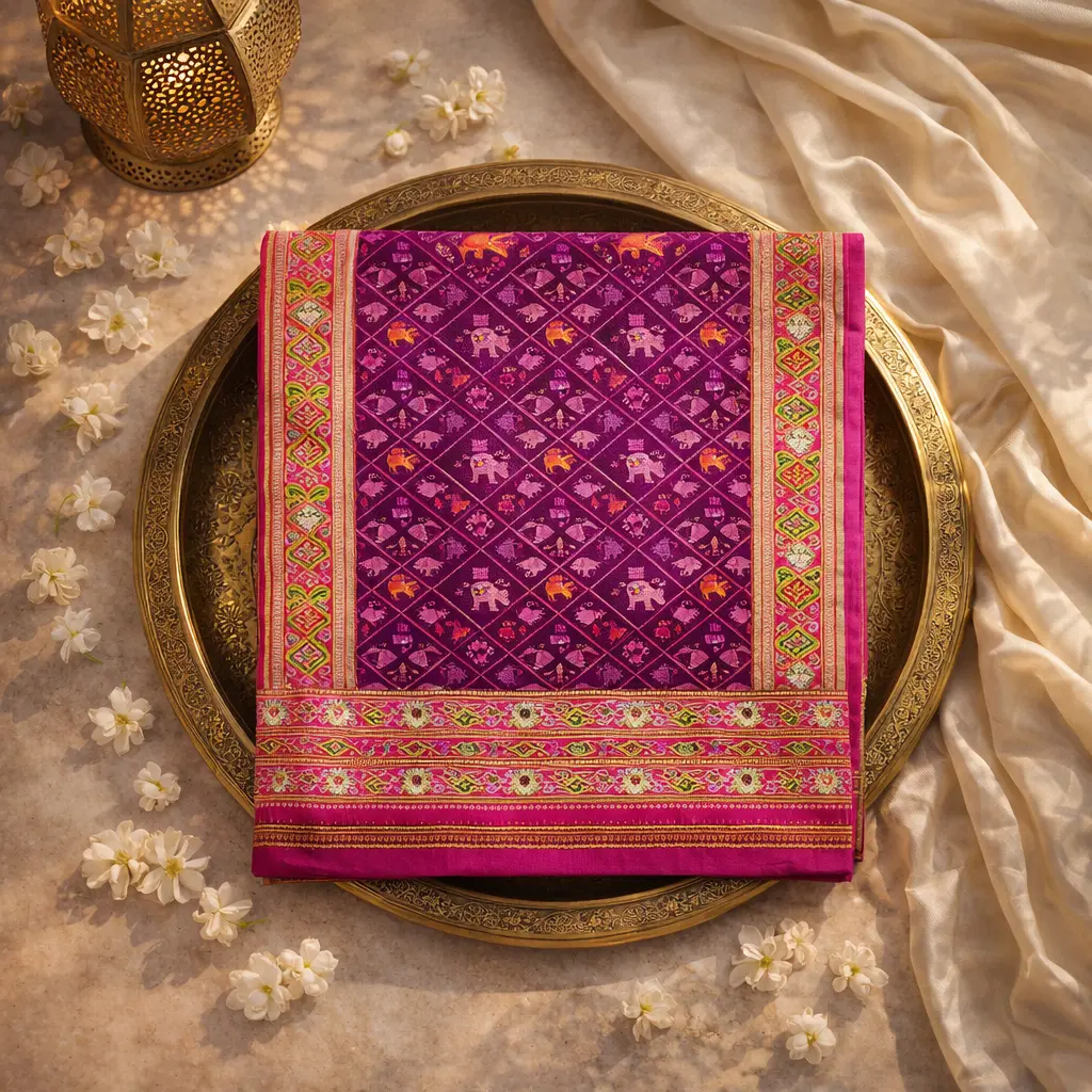 Exquisite Silk Designer Saree in Rani Color