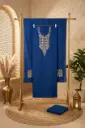 Royal Blue Silk Embroidered Unstitched Suit Material Set