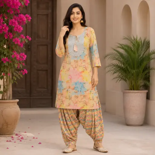 [03143074IS37B2] Women's Pastel Printed Kurta with Patiala Salwar Set